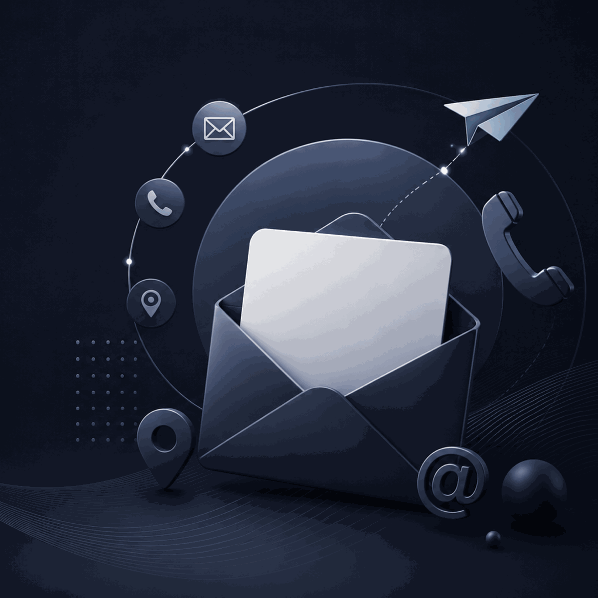 Contact illustration with an envelope and communication icons